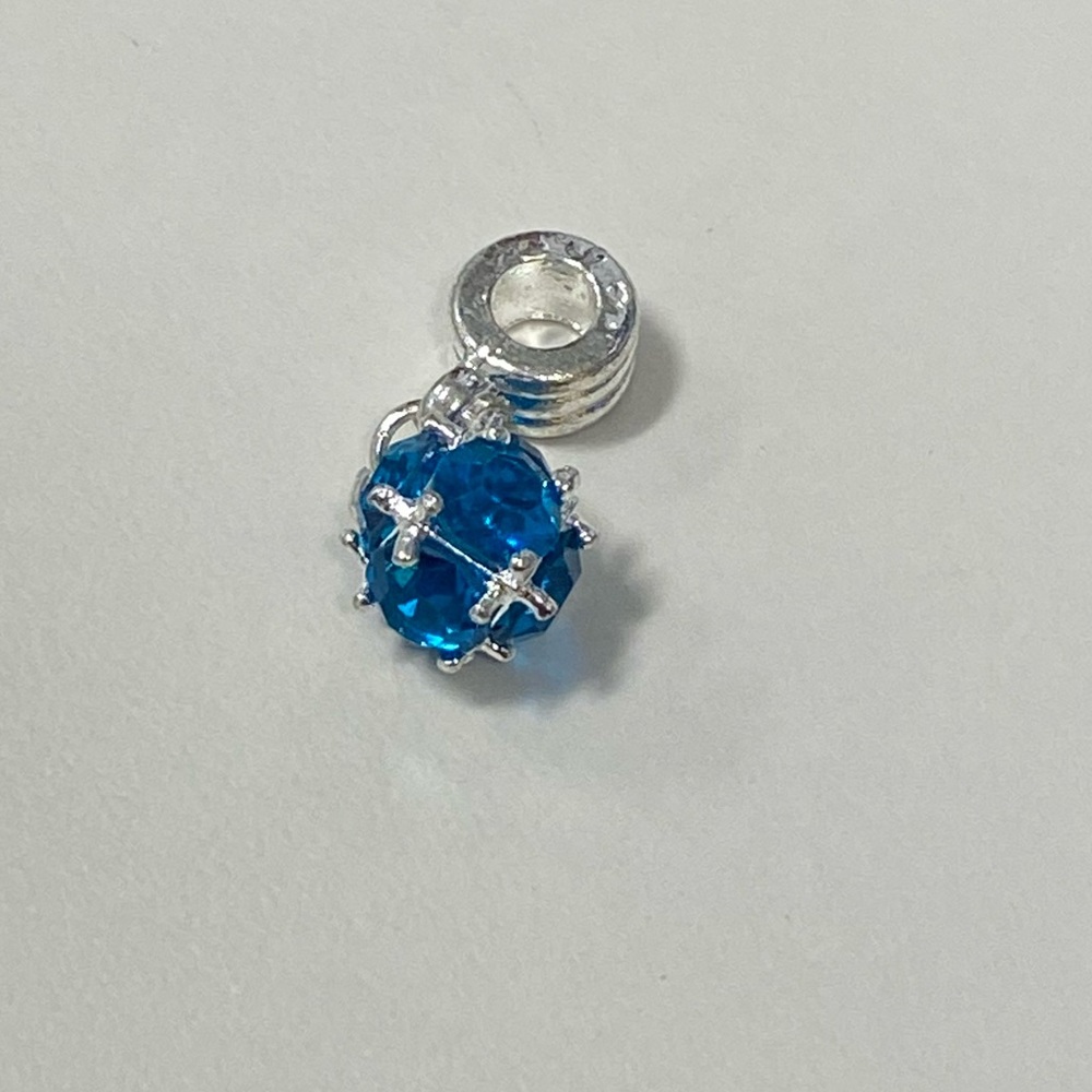 Silver Blue Stone Dangle Ball Charm 4 Pandora